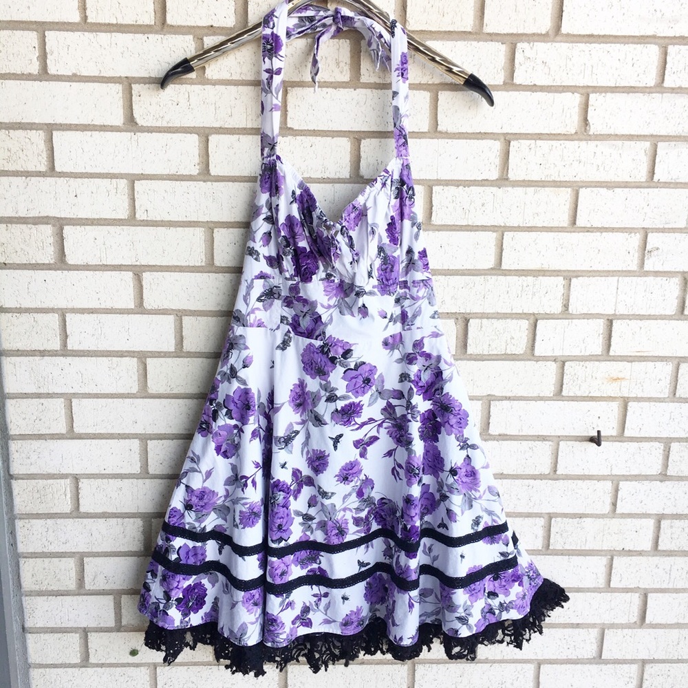 Hot Topic Retro Grunge Halter Dress Floral Spider